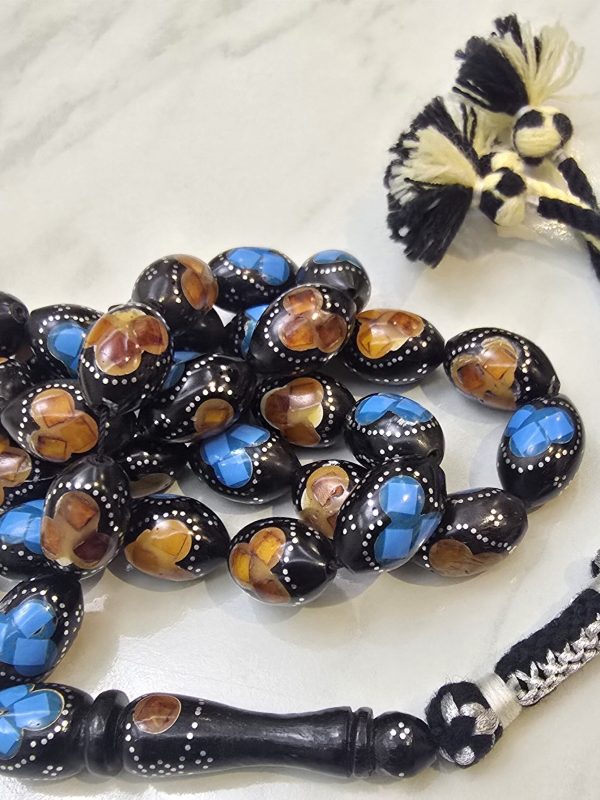 مسباح يسر مطعم بالكهرمان و الفيروز و الفضة حجم كبير YU6